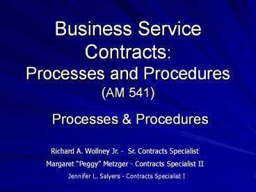 Business Service Contracts:  Processes and Procedures (AM 541)