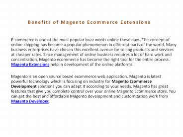 Benefits of Magento Ecommerce Extensions