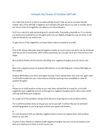 Unleash the Power of Positive Self Talk