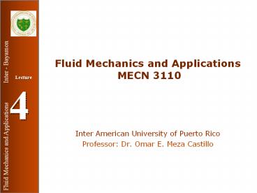 Fluid Mechanics and Applications MECN 3110