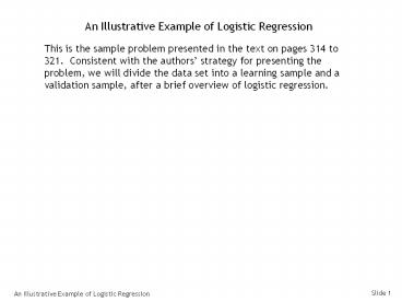 An Illustrative Example of Logistic Regression