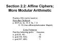 Section 2.2: Affine Ciphers; More Modular Arithmetic PowerPoint PPT Presentation