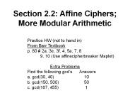 Section 2.2: Affine Ciphers; More Modular Arithmetic