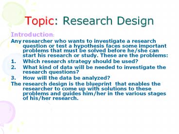 Topic: Research Design