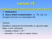 Metals and migration through ground water systems