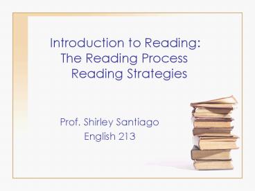 The Reading Process Reading Strategies Prof. Shirley