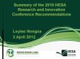 Summary of the 2010 HESA Research and Innovation Conference Recommendations PowerPoint PPT Presentation