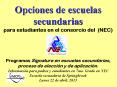 Opciones de escuelas secundarias para estudiantes en el consorcio del (NEC)   Programas Signature en escuelas secundarias, proceso de elecciуn y de aplicaciуn. Informaciуn para padres y estudiantes en 7mo. Grado en NEC Escuela secundaria de PowerPoint PPT Presentation