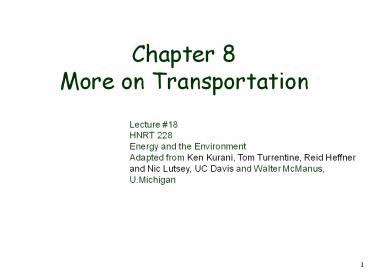 Chapter 8 More on Transportation