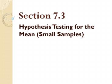PPT – Hypothesis Testing for the Mean (Small Samples) PowerPoint ...