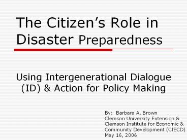 The Citizen’s Role in Disaster Preparedness