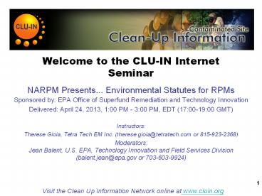 Welcome to the CLU-IN Internet Seminar