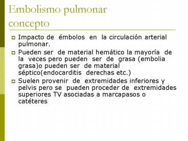 Embolismo pulmonar concepto