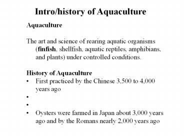 Intro/history of Aquaculture