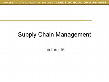 Supply Chain Management