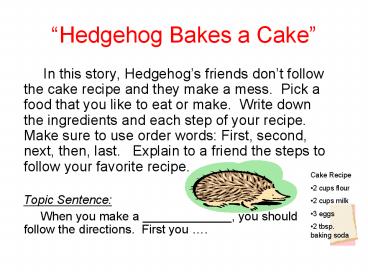 Hedgehog Bakes a Cake
