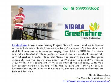 Nirala Greenshire with All Latest Features in Noida Extension