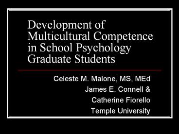 Development of Multicultural Competence in School Psychology Graduate Students