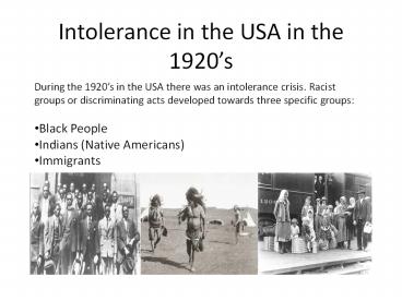 Intolerance in the USA in the 1920’s