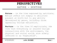 PERSPECTIVES NATURE - NURTURE