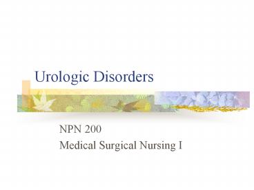 Urologic Disorders