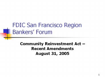 FDIC San Francisco Region Bankers’ Forum