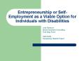 Entrepreneurship or Self- Employment as a Viable Option for Individuals with Disabilities PowerPoint PPT Presentation