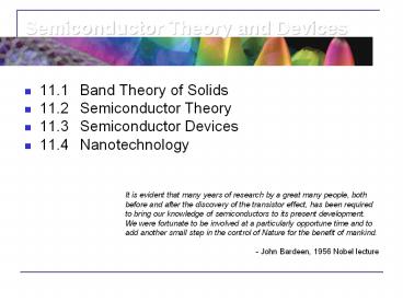 11.1Band Theory of Solids