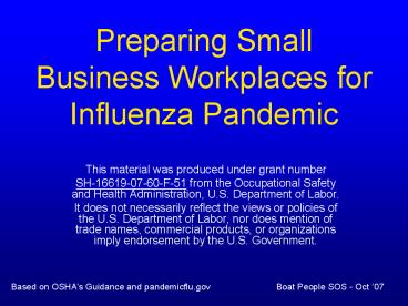 Preparing Small Business Workplaces for Influenza Pandemic