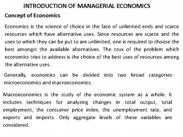 INTRODUCTION OF MANAGERIAL ECONOMICS