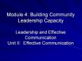 Module 4: Building Community Leadership Capacity  Leadership and Effective Communication Unit II: Effective Communication PowerPoint PPT Presentation