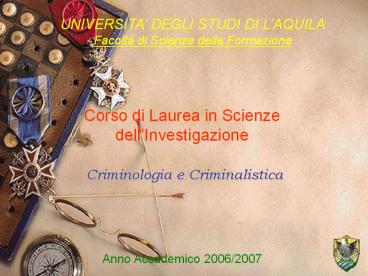 UNIVERSITA  DEGLI STUDI DI L AQUILA Facolt  di Scienze dell