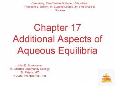 Chapter 17 Additional Aspects of Aqueous Equilibria