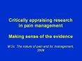 Critically appraising research in pain management Making sense of the evidence M.Sc. The nature of pain and its PowerPoint PPT Presentation