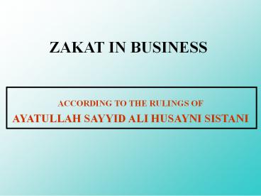 ZAKAT IN BUSINESS