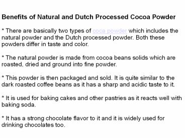 Benefits of Natural and Dutch Processed Cocoa Powder