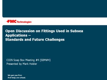 Open Discussion on Fittings Used in Subsea Applications 