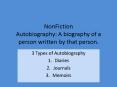 NonFiction Autobiography: A biography of a person written by that person. PowerPoint PPT Presentation