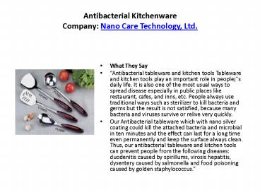 Antibacterial Kitchenware Company: Nano Care Technology, Ltd.