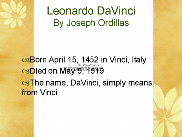 Leonardo DaVinci By Joseph Ordillas