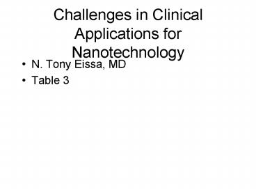 Challenges in Clinical Applications for Nanotechnology