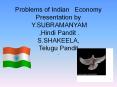 ,                             Problems of Indian  Economy Presentation by           Y.SUBRAMANYAM ,Hindi Pandit . S.SHAKEELA, Telugu Pandit PowerPoint PPT Presentation