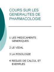 COURS SUR LES GENERALITES DE PHARMACOLOGIE