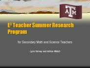 E3 Teacher Summer Research Program