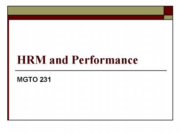HRM and Performance