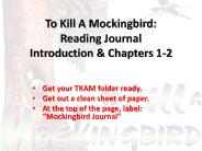 To Kill A Mockingbird: Reading Journal Introduction