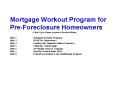 Mortgage Workout Program for Pre-Foreclosure Homeowners                   (Click Up or Down Arrows to Preview Slides) Slide 2Mortgage Workout Programs Slide 3HOPE for Homeowners Slide 4Countrywide Financial (Bank of PowerPoint PPT Presentation