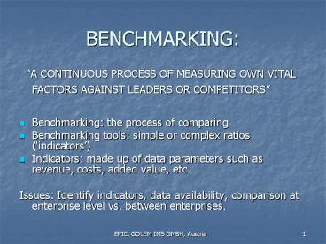 BENCHMARKING: