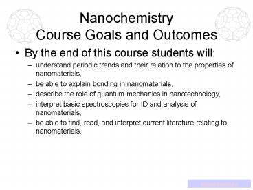 Nanochemistry Course Goals and Outcomes