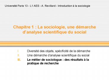 Chapitre 1 : La sociologie, une d